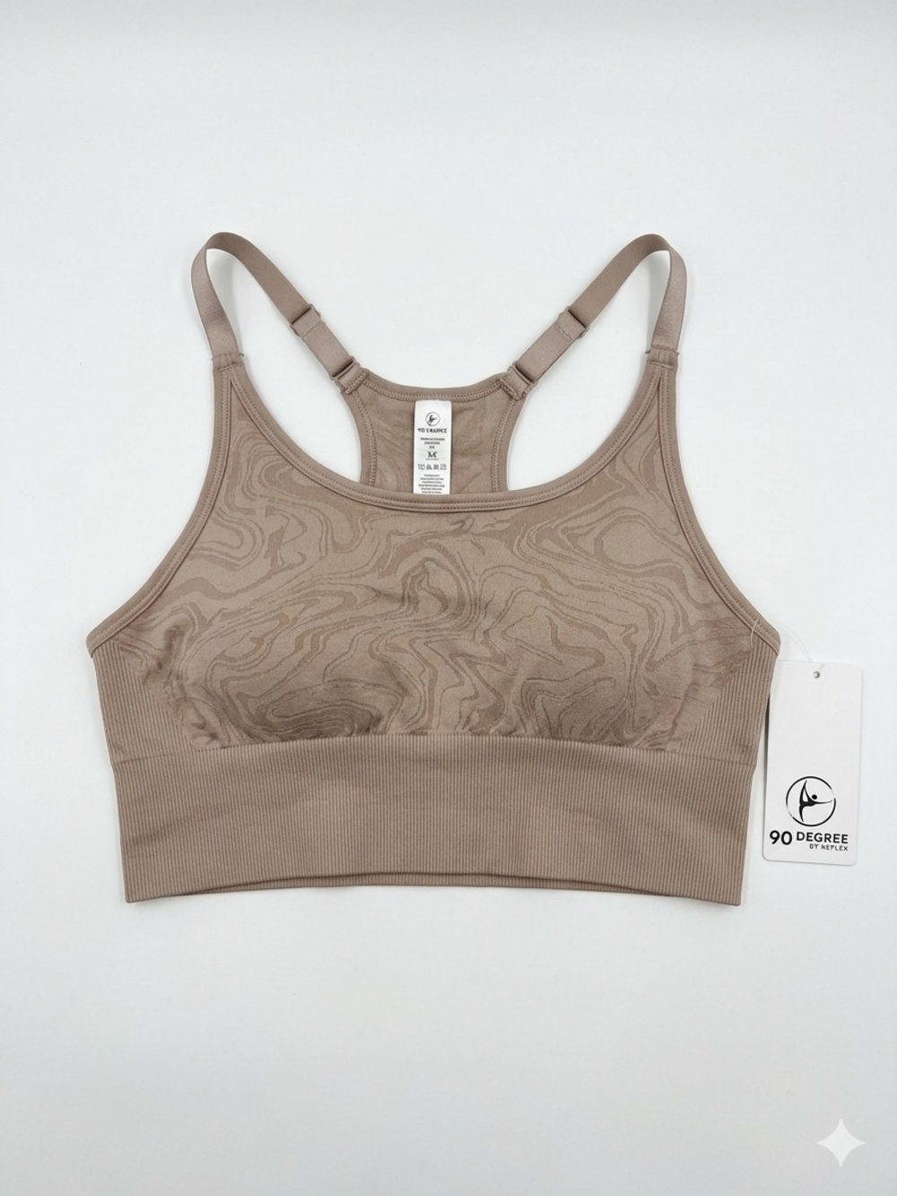 90 Degree By Reflex Taupe Marble-Print Seamless Bralette